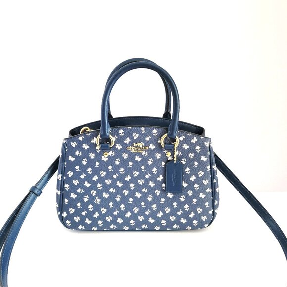 Coach CBI55 Floral Print Savannah Small Carryall Satchel Handbag Deep Blue - Picture 1 of 8